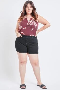 Women's Plus Size Curvy Fit High Rise Button Fly Cuffed Shorts -Wana Fashion Shop XS250341 W37 1 6c38519b 3af8 4b10 94e3 1fd3ab473e2a