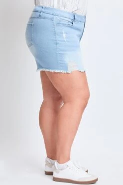 Women's Plus Curvy High-Rise Frayed Hem Shorts -Wana Fashion Shop XS256741 L2649 3