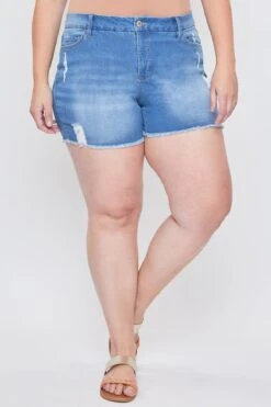 Women's Plus Curvy High-Rise Frayed Hem Shorts -Wana Fashion Shop XS256741 M2649 2