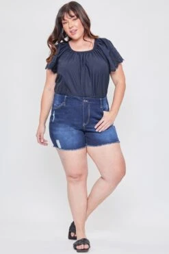 Women's Plus Curvy High-Rise Frayed Hem Shorts -Wana Fashion Shop XS256741 S2649 1