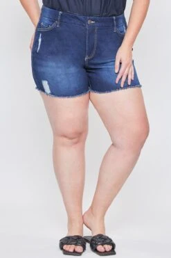 Women's Plus Curvy High-Rise Frayed Hem Shorts -Wana Fashion Shop XS256741 S2649 2