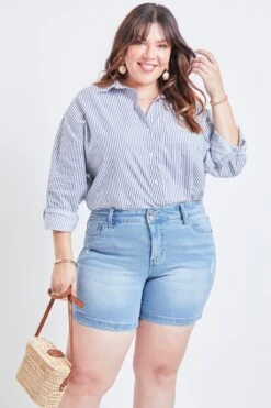 Women's Plus Size Basic 2-Button Side Slit Hem Shorts -Wana Fashion Shop XS271141 L1952 4
