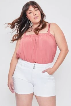 Women's Plus Essential 3-Button Fray Cuff Shorts-Distressed -Wana Fashion Shop XS271241 K2646 2