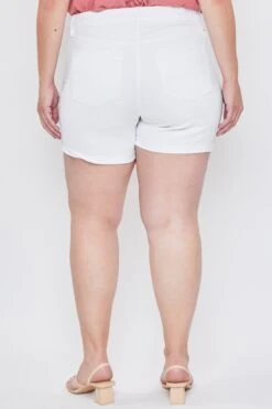 Women's Plus Essential 3-Button Fray Cuff Shorts-Distressed -Wana Fashion Shop XS271241 K2646 4