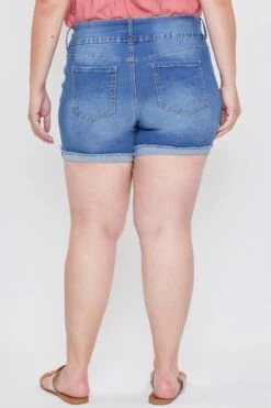Women's Plus Essential 3-Button Fray Cuff Shorts-Distressed -Wana Fashion Shop XS271241 M2645 4