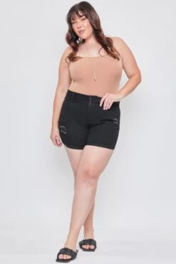 Women's Plus Essential 3-Button Fray Cuff Shorts-Distressed -Wana Fashion Shop XS271241 W2646 1