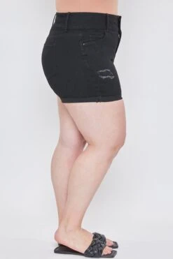 Women's Plus Essential 3-Button Fray Cuff Shorts-Distressed -Wana Fashion Shop XS271241 W2646 3