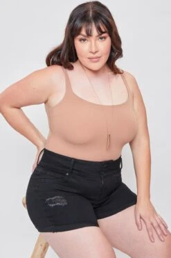 Women's Plus Essential 3-Button Fray Cuff Shorts-Distressed -Wana Fashion Shop XS271241 W2646 5