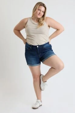 Women's Plus High Rise Premium Stretch Fold-Over Cuff Shorts -Wana Fashion Shop XS314960 35S 4