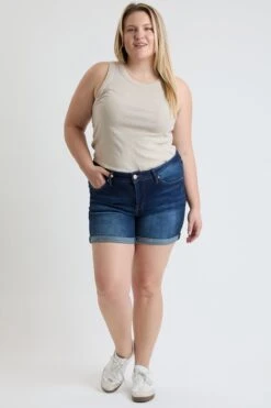 Women's Plus High Rise Premium Stretch Fold-Over Cuff Shorts