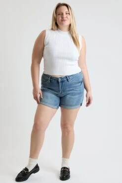 Women's Plus High Rise Premium Stretch Fold-Over Cuff Shorts -Wana Fashion Shop XS314960 35T 6