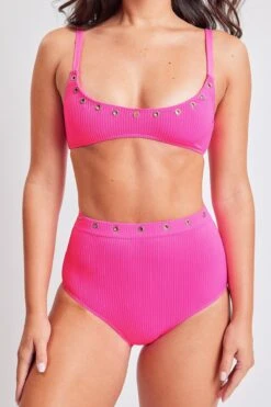 Life’s A Beach Grommet Trim Bralette Bikini 11 Life’s A Beach Grommet Trim Bralette Bikini -Wana Fashion Shop YQG 630 HOT BUBBBLE GUM 3
